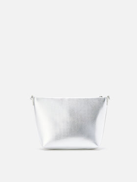 Borsa a spalla Aline Bag in pelle laminata argento