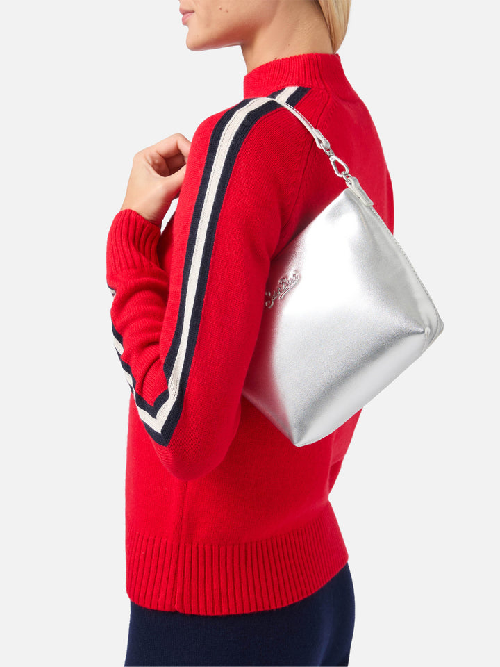 Borsa a spalla Aline Bag in pelle laminata argento