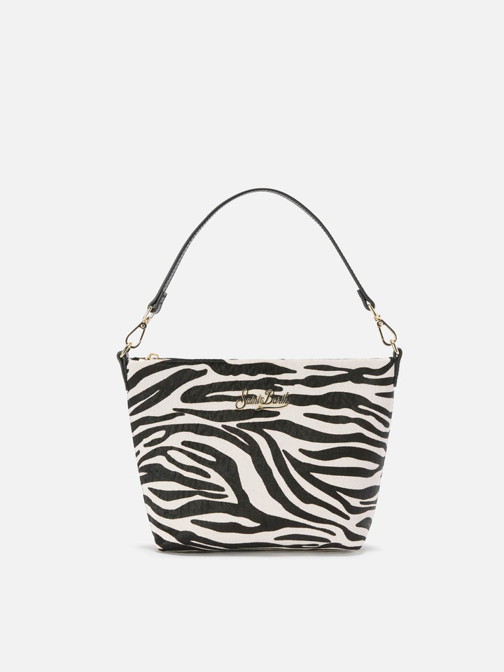 Borsa a spalla Aline Bag in pelle spazzolata e cavallino zebrato