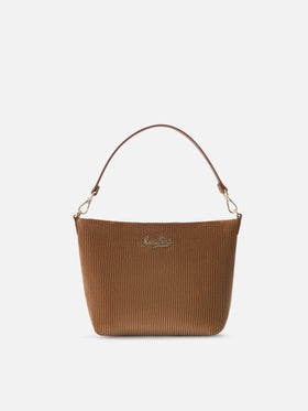 Braune Schultertasche aus Aline Samt mit Ledergriffen 