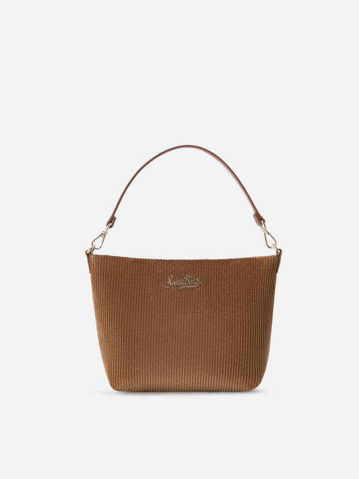 Brown Aline velvet shoulder bag with leather handles