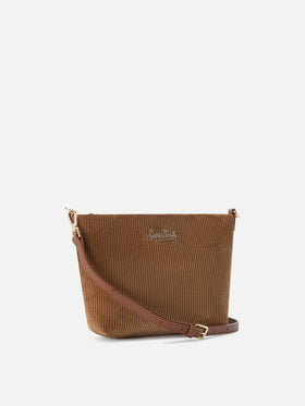 Braune Schultertasche aus Aline Samt mit Ledergriffen 
