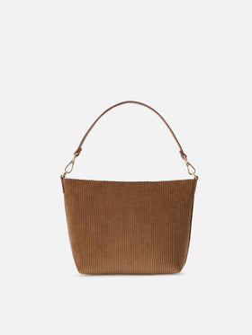 Braune Schultertasche aus Aline Samt mit Ledergriffen 