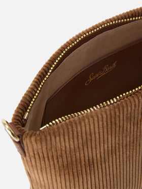 Braune Schultertasche aus Aline Samt mit Ledergriffen 