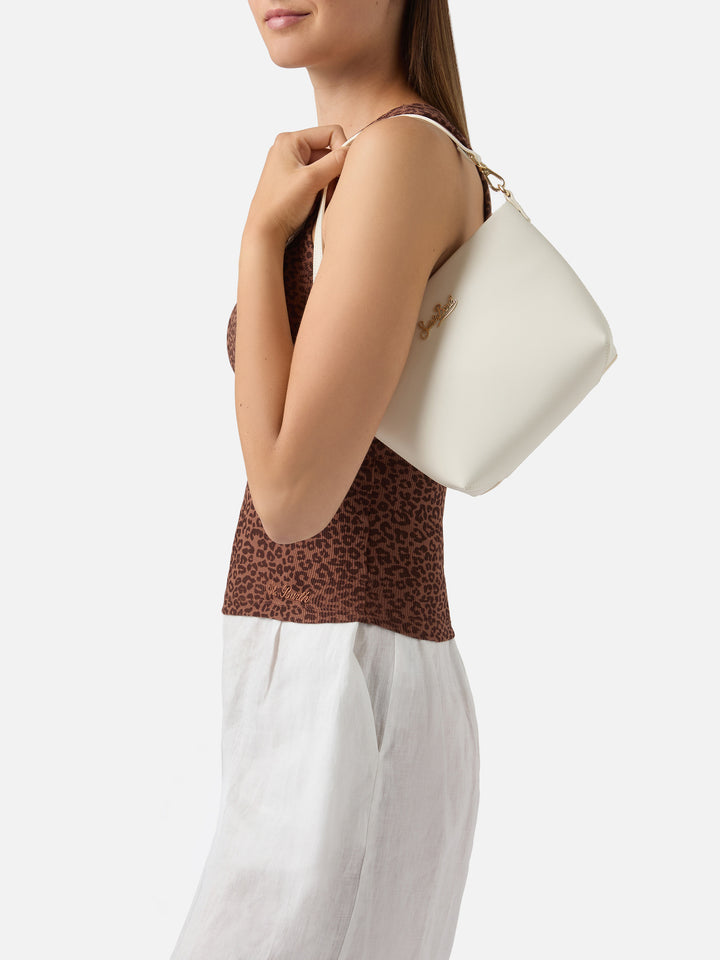 Aline bag in white smooth leather with metal logo plaque