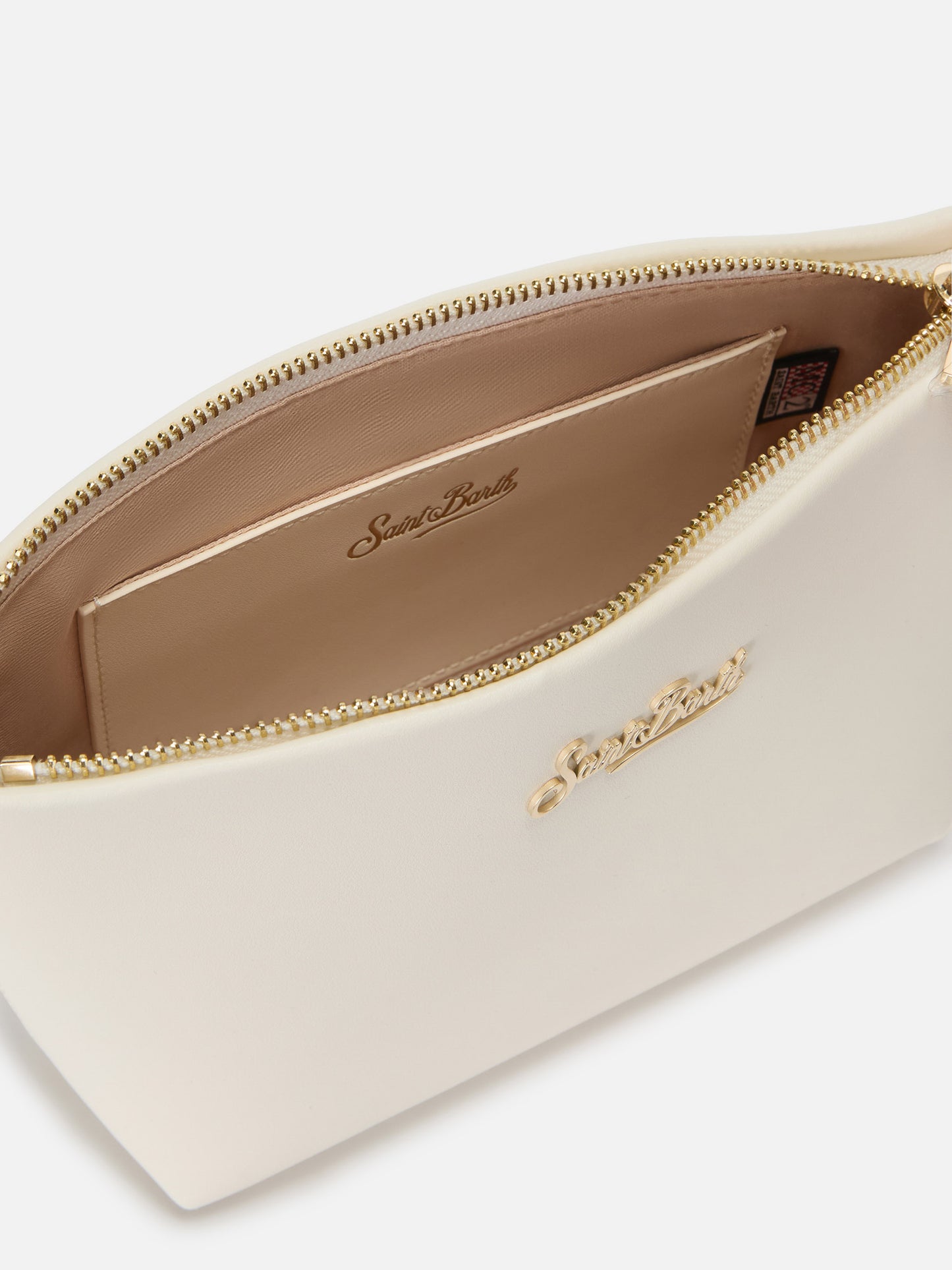 Borsa Aline in pelle liscia bianca con placchetta logo