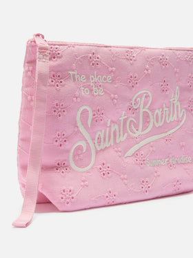 Aline pink broderie anglaise cotton pouch
