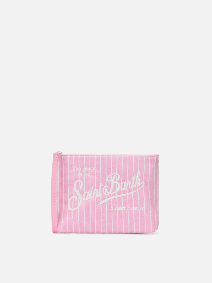 Aline pink striped cotton pouch