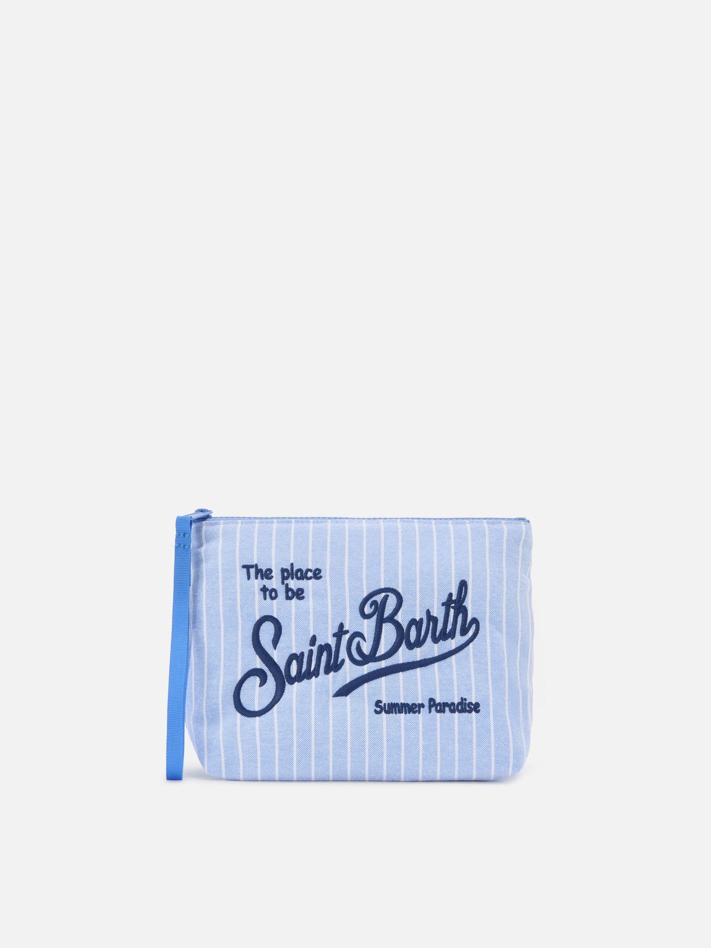 Aline blue striped cotton pouch