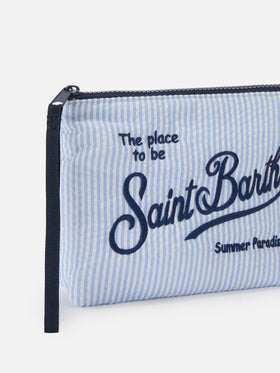 Pochette Aline in cotone seersucker a righe azzurre