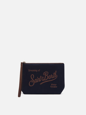 Cire blue Aline bleu marine pochette avec broderie logo 