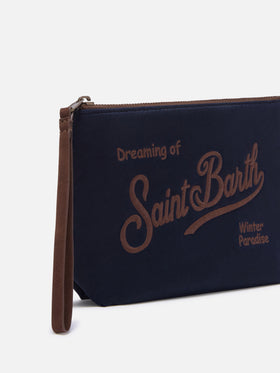 Cire blue Aline bleu marine pochette avec broderie logo 