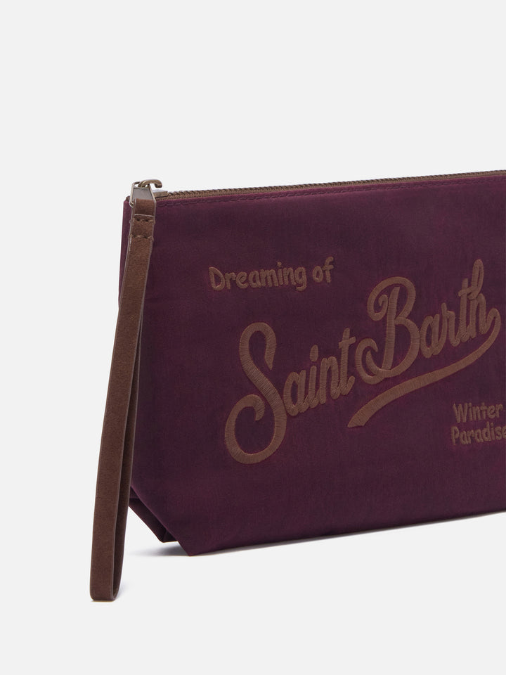 Pochette Aline bordeaux in tessuto cerato con ricamo logo