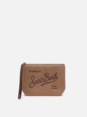 Écrou Aline ciré pochette avec broderie du logo 