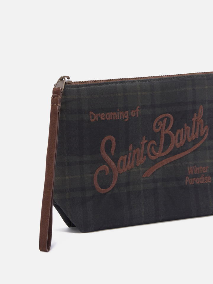 Pochette Aline in tessuto cerato con stampa tartan