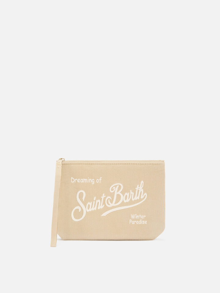 pochette de pana gris Aline con bordado del logo 