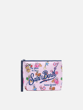 Aline scuba pink pouch with Charms Party print
