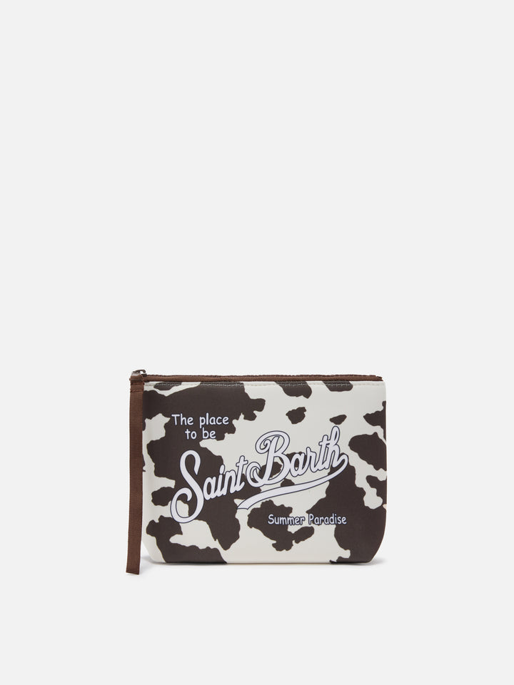 Aline scuba pouch with animalier cow print