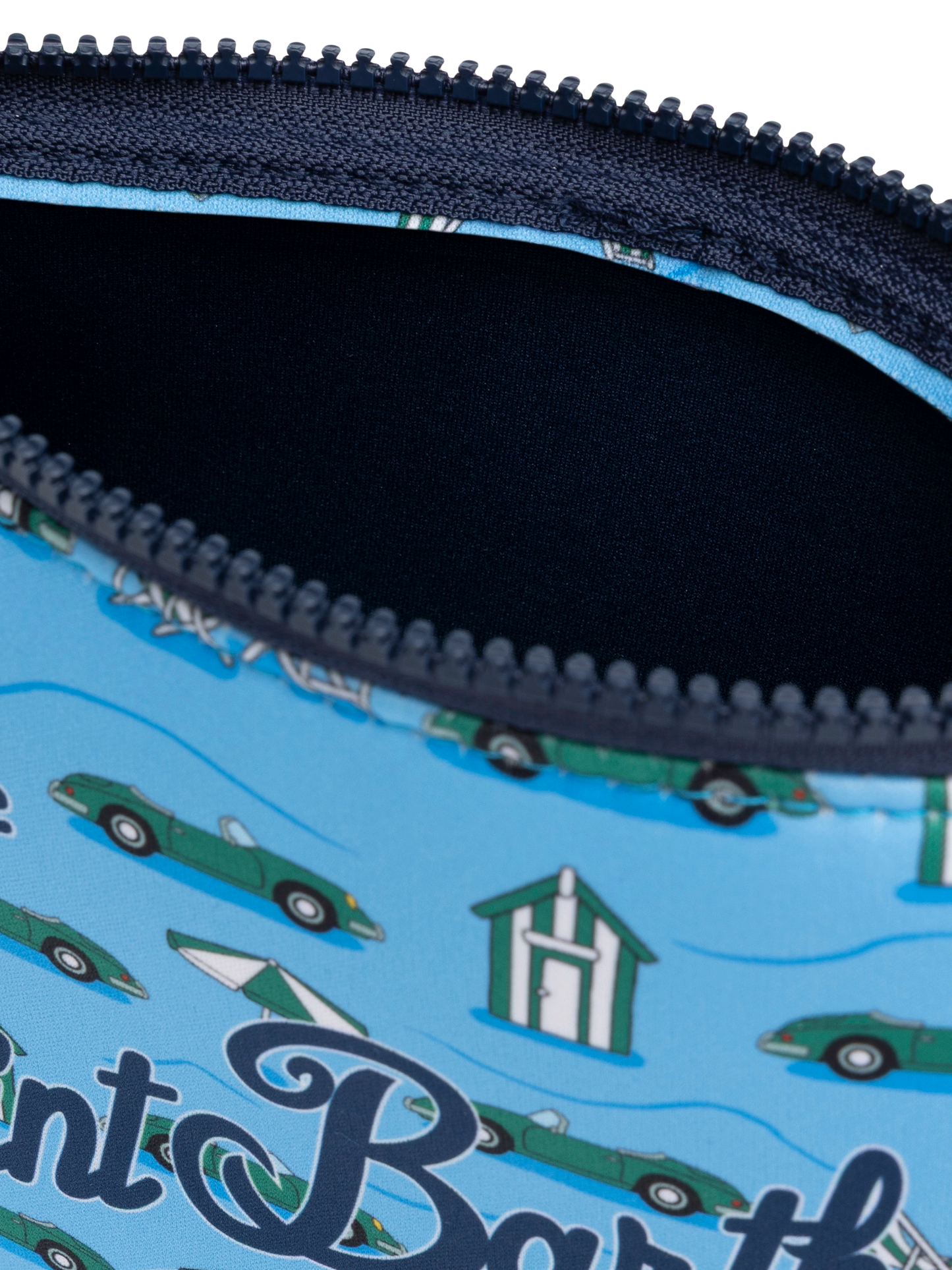 Pochette Aline in scuba con stampa macchine e cabine