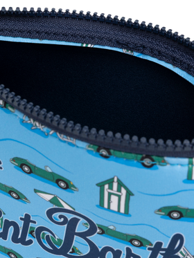 Pochette Aline in scuba con stampa macchine e cabine