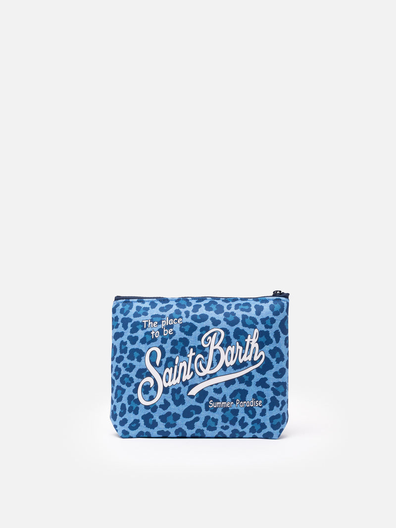 Aline Scuba-Pochette mit blauem Animalier-Print