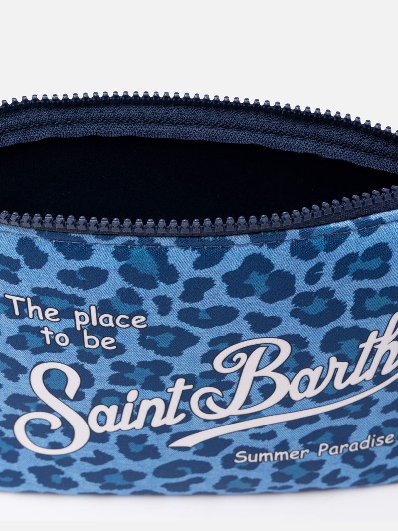 Aline scuba pochette with blue animalier print