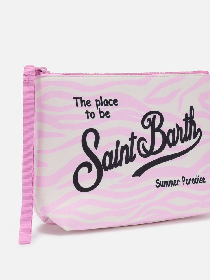 Aline scuba pouch with pink zebra print
