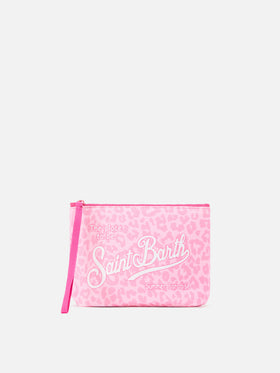 Pochette Aline in scuba con stampa leopardata rosa