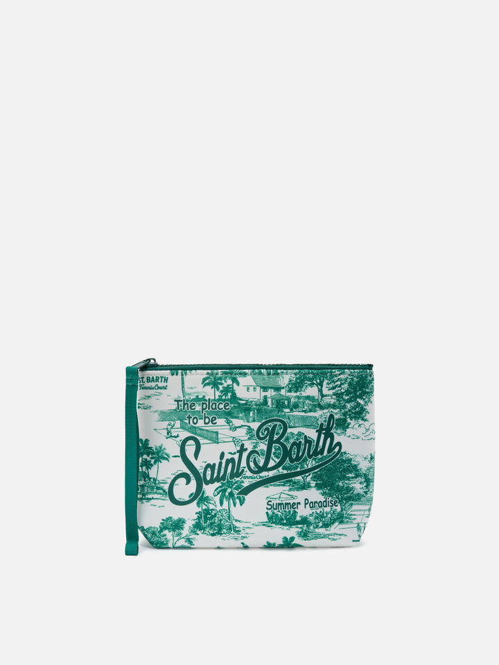 Aline scuba pouch with Toile de Jouy tennis print