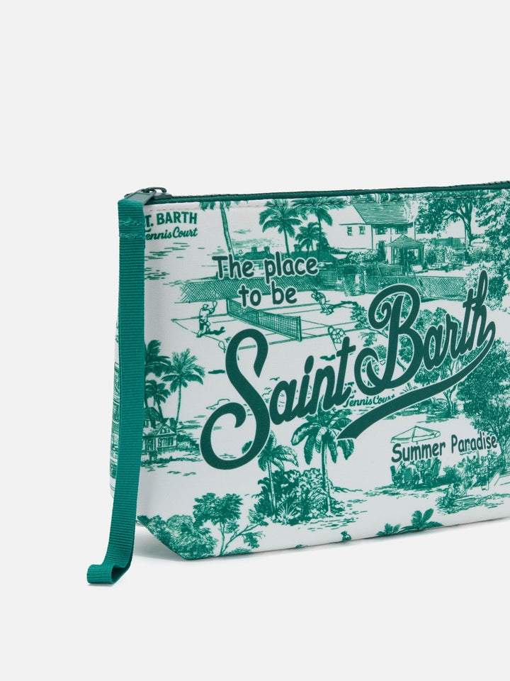 Aline scuba pouch with Toile de Jouy tennis print