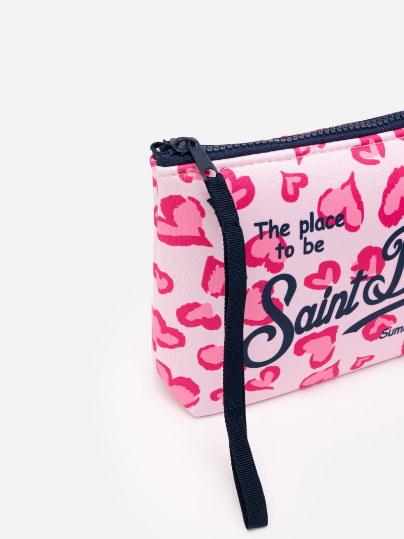 Aline scuba pochette with heart animalier print