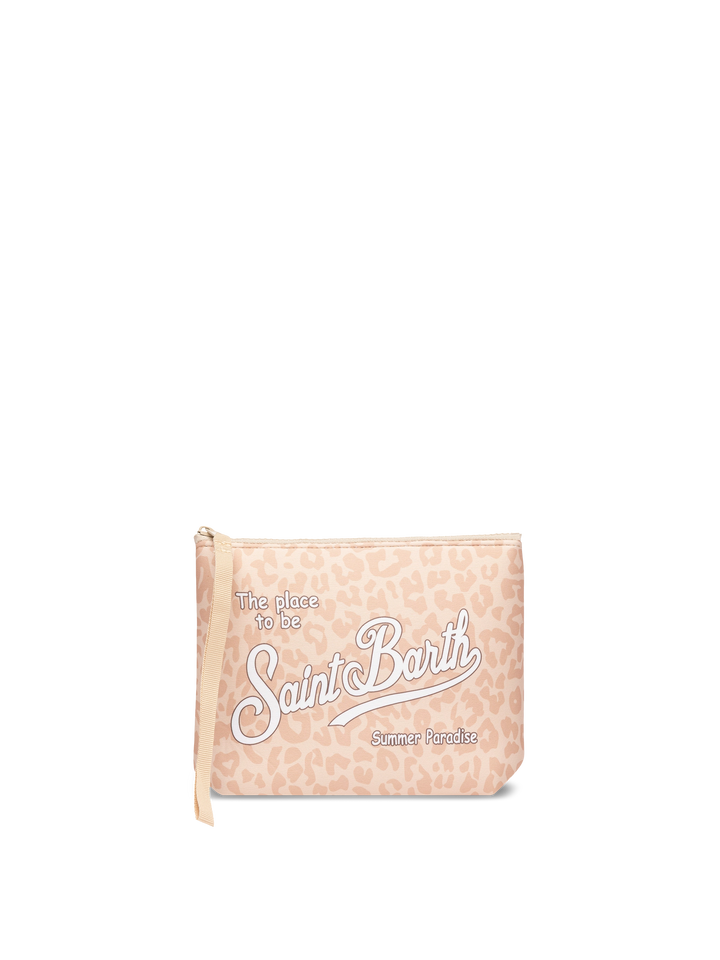Aline Scuba-Pochette mit Animalier-Print in Beige-Pastell