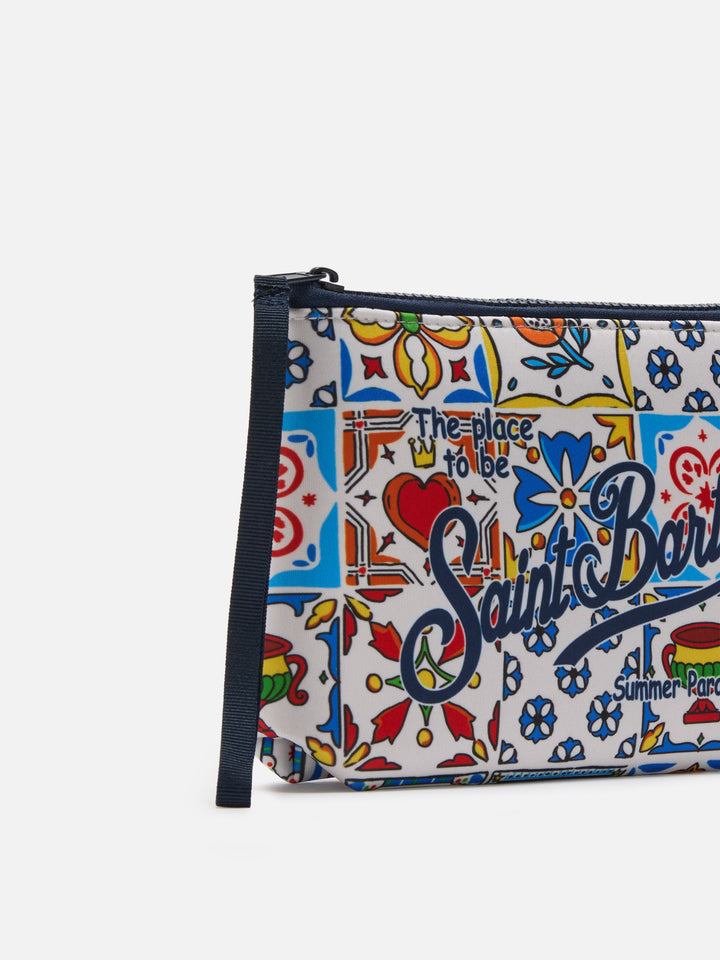 Aline scuba pouch with majolica print