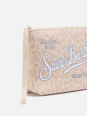 Pochette Aline in scuba con stampa leopardata beige