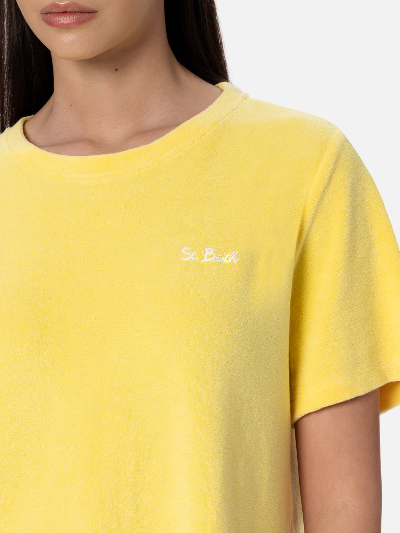 Woman pale yellow terry cotton crewneck t-shirt Emilie