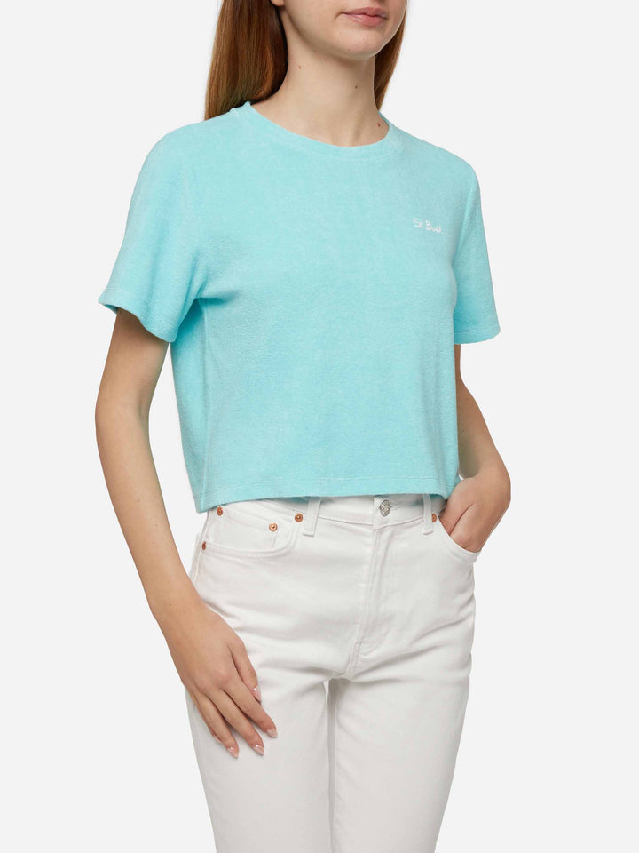 Water green terry cotton t-shirt Aleja - MC2 Saint Barth