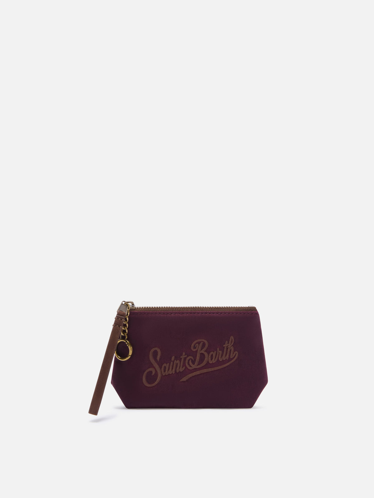 Pochette Mini Aline bordeaux in tessuto cerato con ricamo logo