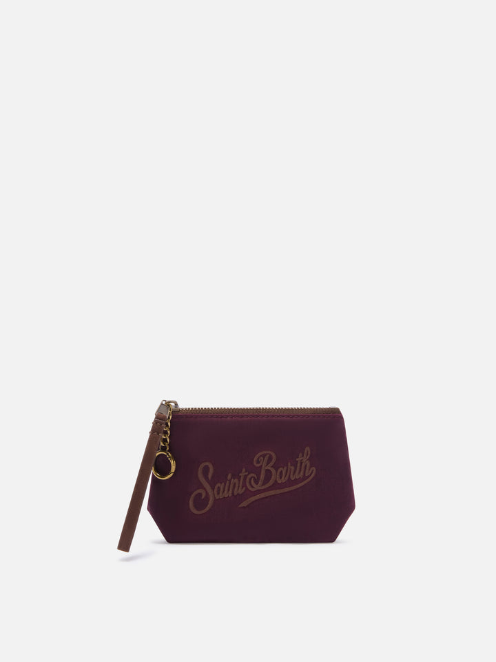Pochette Mini Aline bordeaux in tessuto cerato con ricamo logo