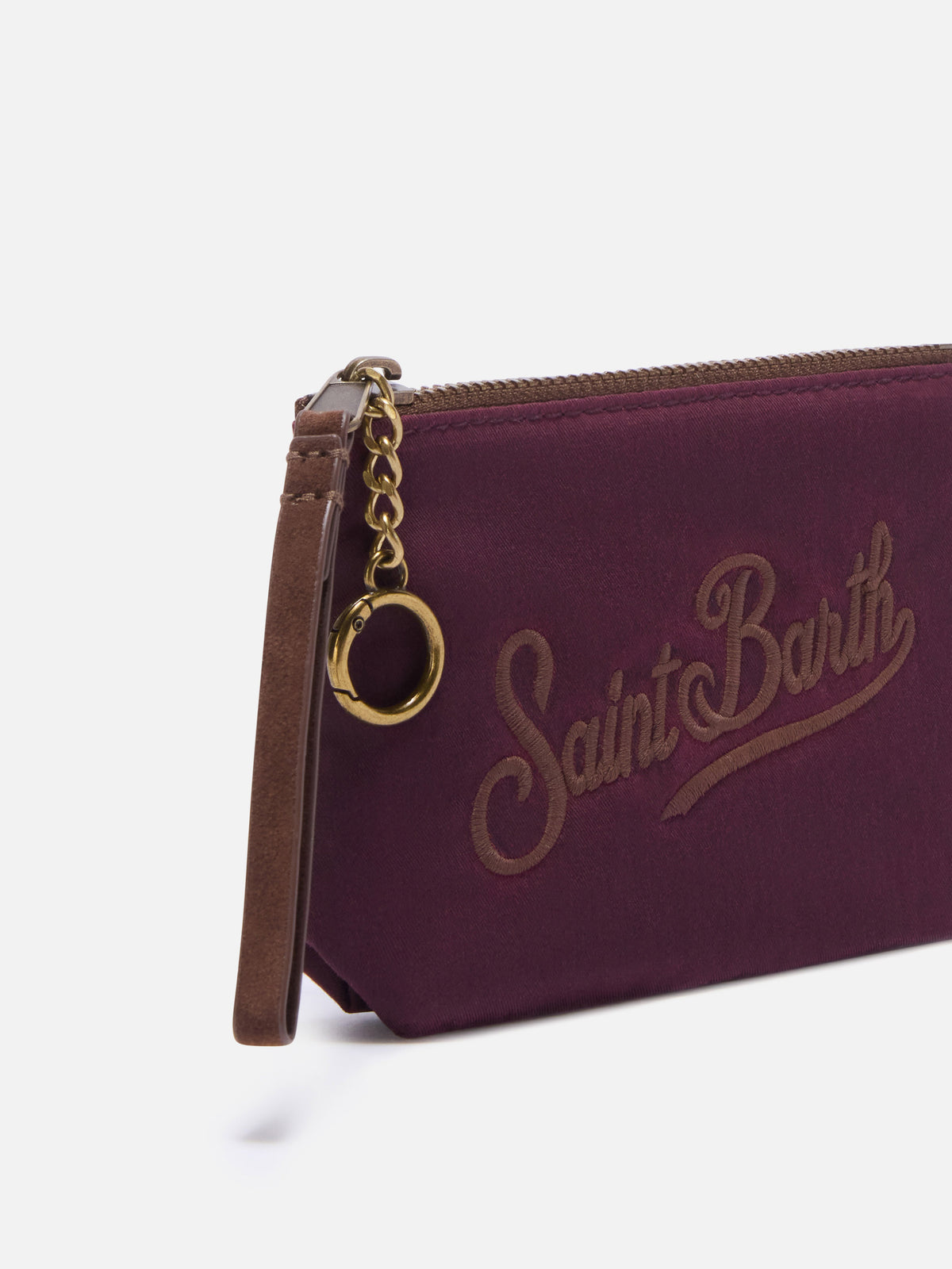 Pochette Mini Aline bordeaux in tessuto cerato con ricamo logo