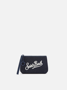 Blue Mini Aline Denim-pouch mit Logostickerei 