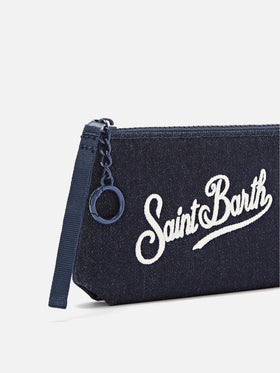 Blue Mini Aline Denim-pouch mit Logostickerei 