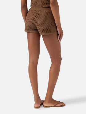 Brown Almyra crochet shorts