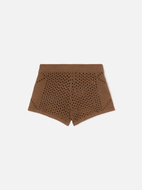 Brown Almyra crochet shorts