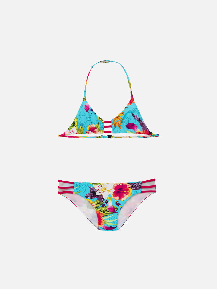 Mädchen-Bikini mit Ibiskus-Print