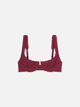 Amira Balconette-Bikinioberteil aus burgunderfarbenem Crinkle-Stoff 