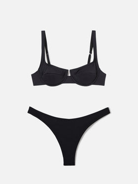 Amira Naomi schwarzer Balconette-Bikini in Uni-Farbe 