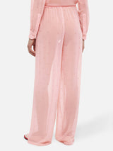 Pantaloni ampi Amalia in georgette rosa con strass