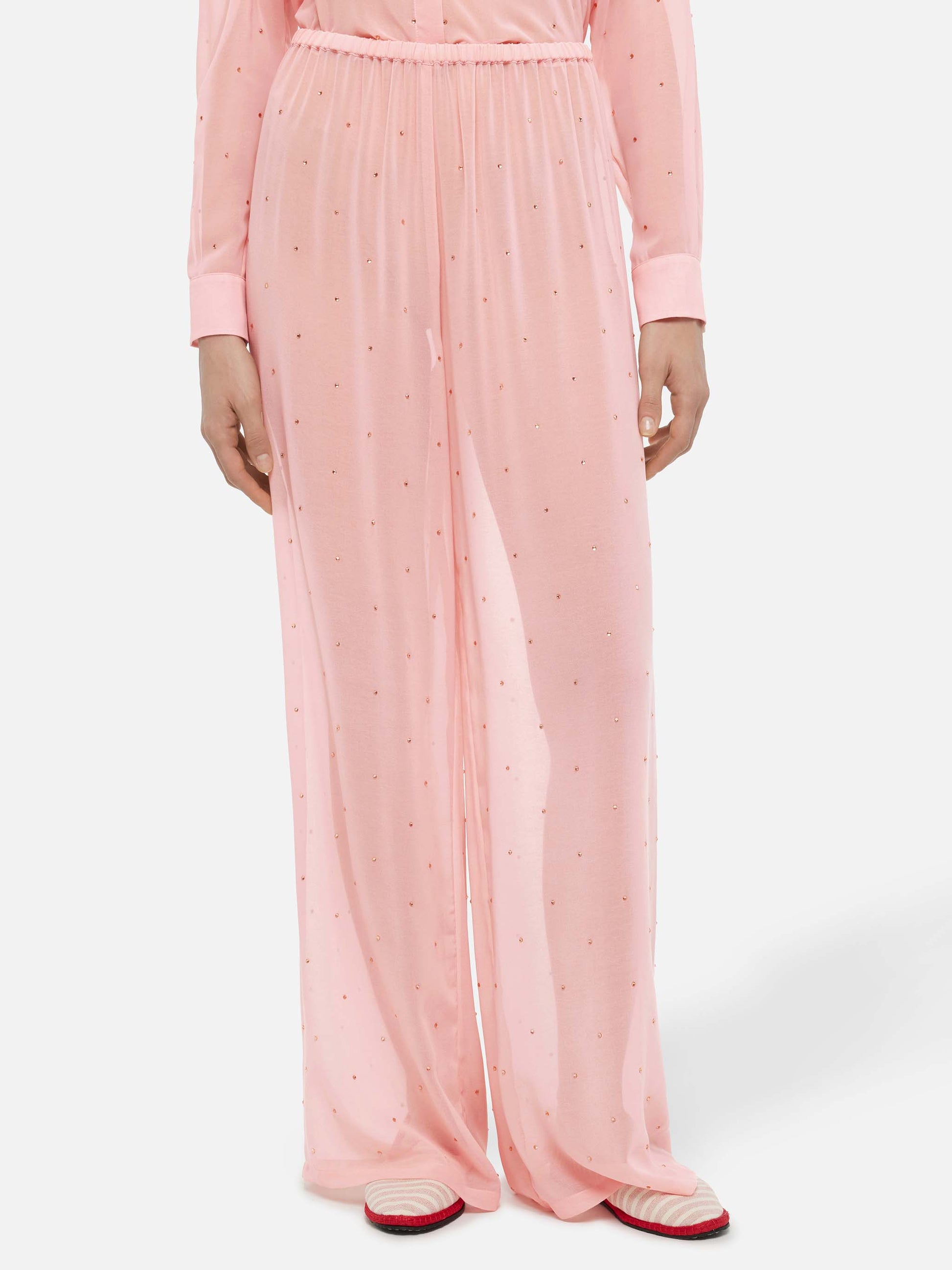 Amalia pink wide-leg georgette trousers with rhinestone embellishment - MC2 Saint Barth