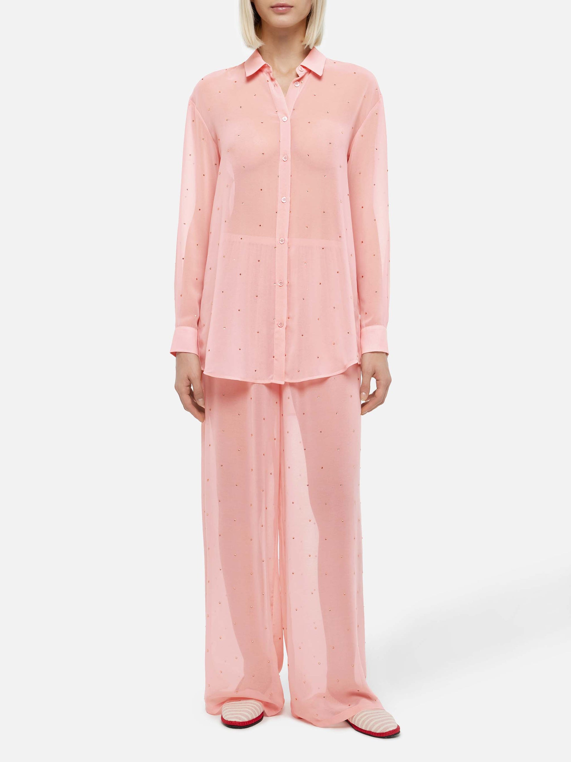 Amalia pink wide-leg georgette trousers with rhinestone embellishment - MC2 Saint Barth