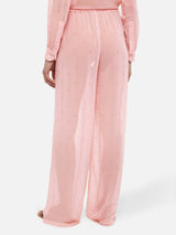 Pantaloni ampi Amalia in georgette rosa con strass